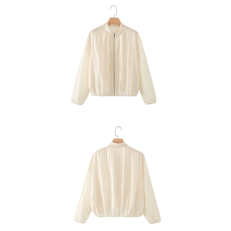 Guobioziy Women's Pleated Flight Jacket 2026 Spring and Autumn New Arrival Off-White Zipper Design European Casual Fashion Daily