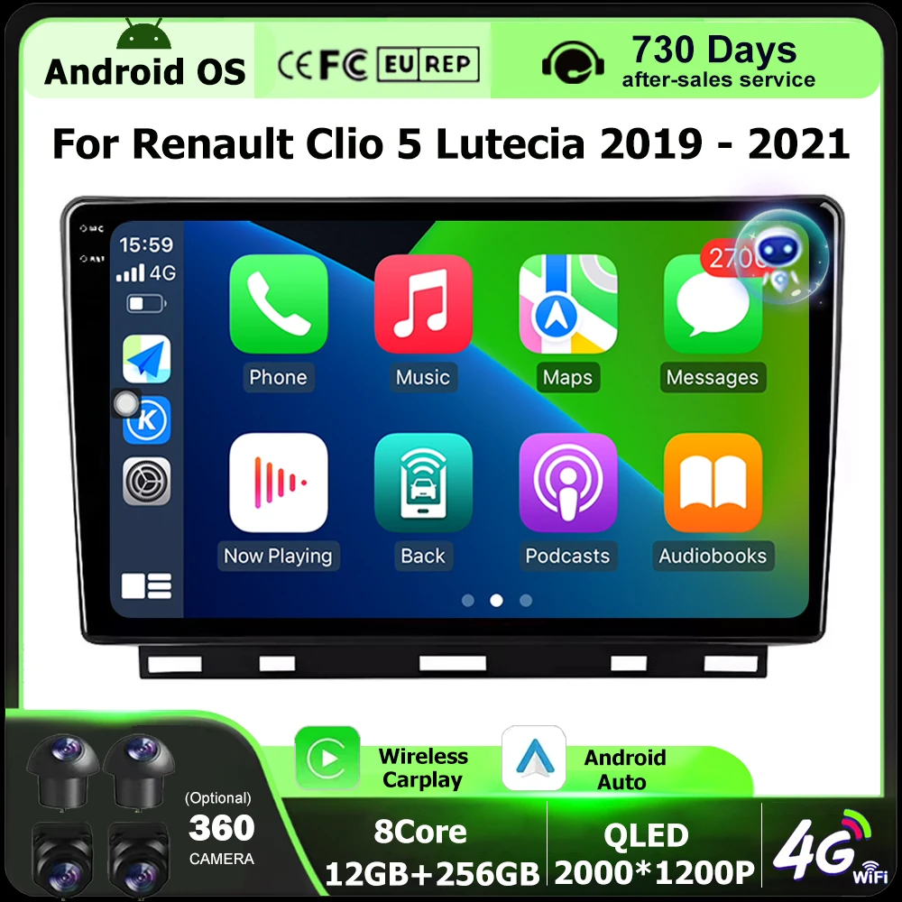 

Android 16 Auto Carplay для Renault Clio 5 Lutecia 2019-2021 Автомагнитола Мультимедийный плеер GPS-навигация 4G WIFI Bluetooth 9 дюймов