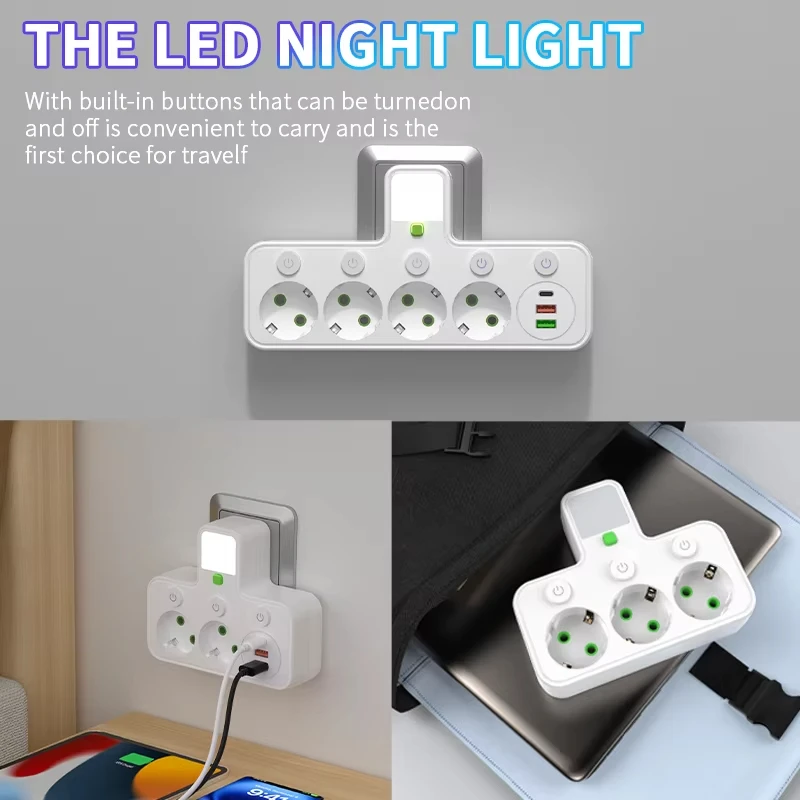 EU Plug Power Strip Outlets Two specifications with or without USB Type-C port Wall Charger for Home Office With Bedside Lamp