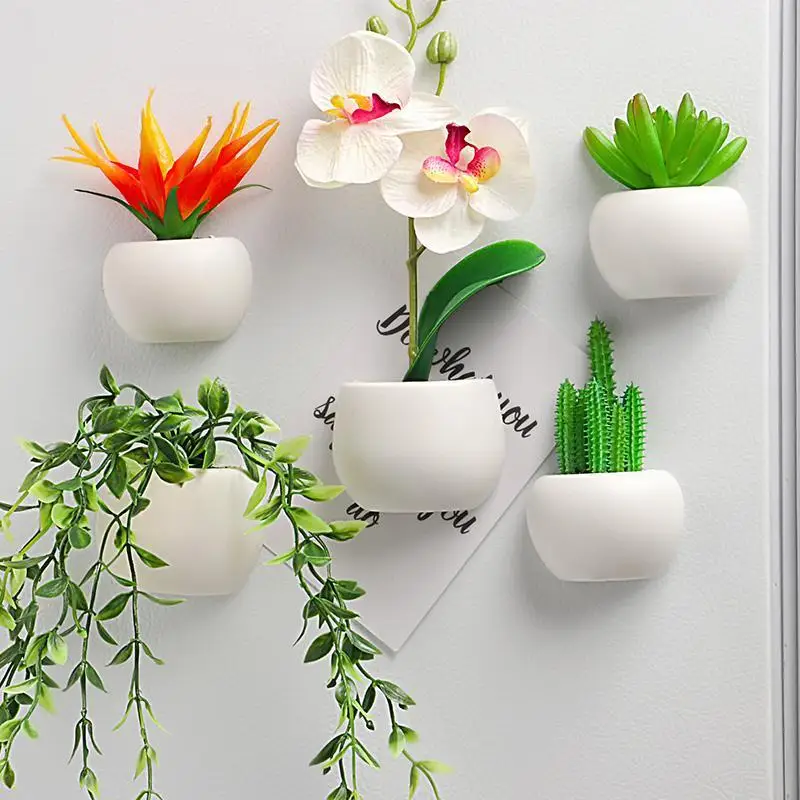 

Fridge Magnets Potted Artificial Green Succulent Plants Bonsai Fake Flower Pot Magnetic Refrigerator Message Sticker Decoration