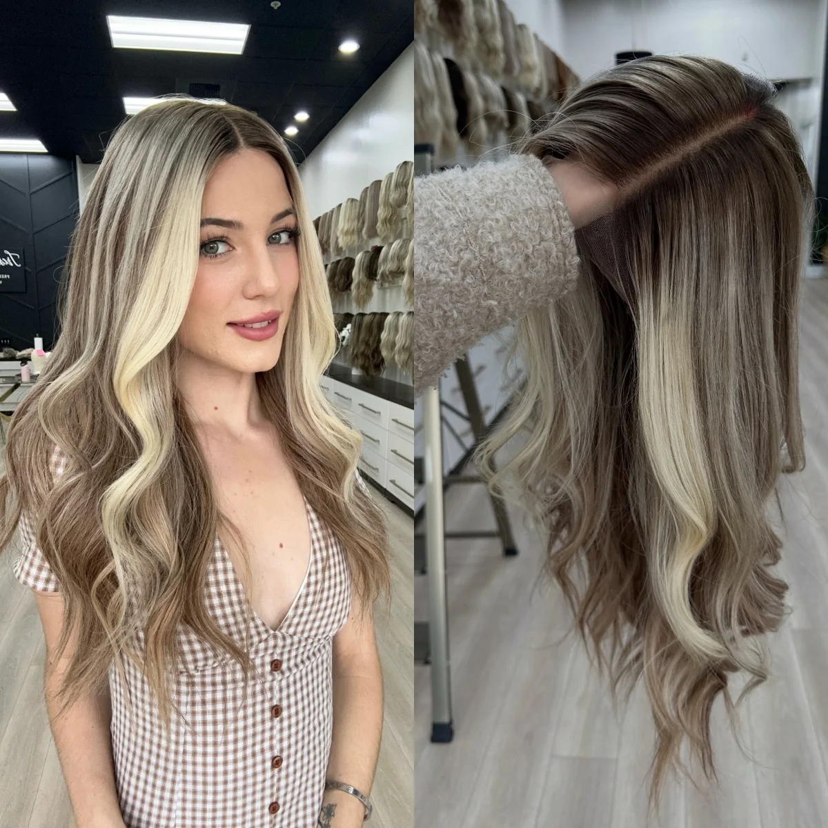 26 Inches Warm Colour Wigs Shadow Roots Mix Color Highlights Synthetic Lace Frontal Wigs 180% High Density Daily Cosplay Wigs