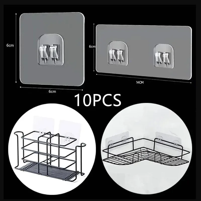 10pcs transparent self-adhesive traceless hooks for fixing kitchen and bathroom storage racks without drilling holes