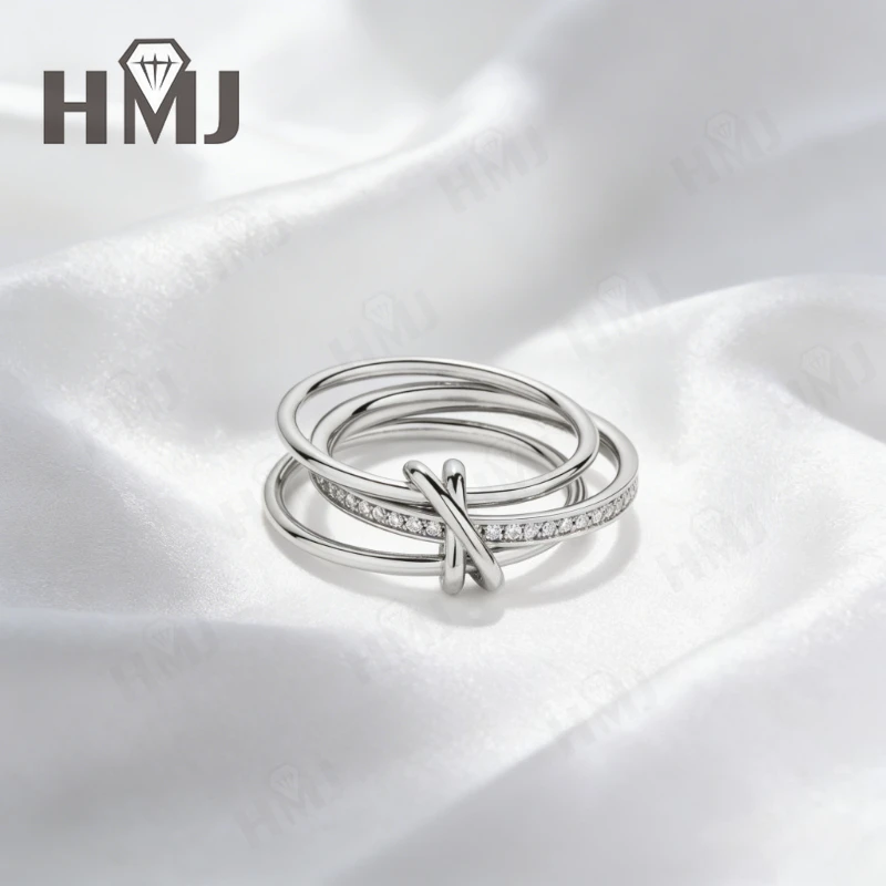 D Color VVS1 Moissanite Ring 925 Sterling Silver Infinity Love Knot Design Engagement Band for Women Anniversary Gift view 3