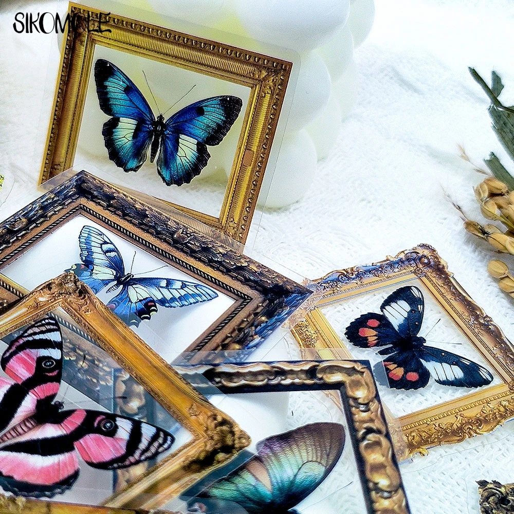 50 Uds. Marco de arte de espécimen de mariposa Vintage pegatinas de grafiti transparentes libro INS DIY diario cuentas decorativas pegatina para ordenadores portátiles