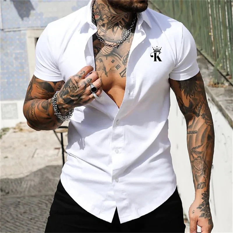 2024 Men\'s Shirts Slim Tops Summer Short Sleeve Harajuku Solid Hawaiian Shirt Casual Oversized Clothes Loose V Neck T-Shirts 5xl