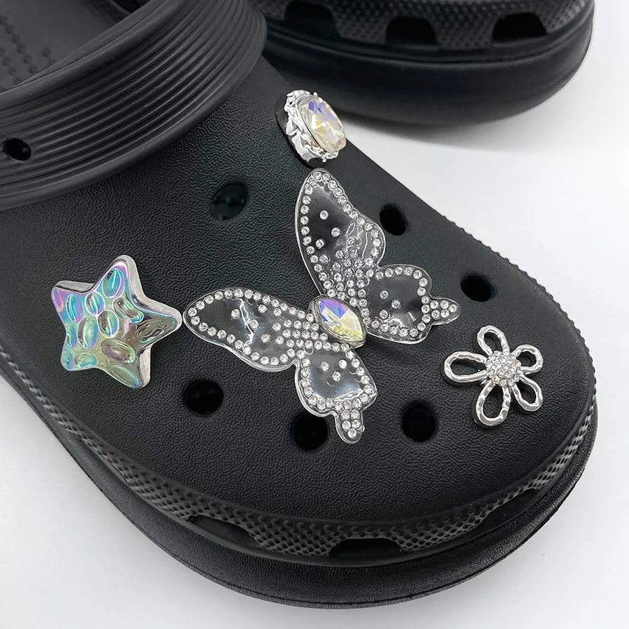 

8 шт., 3D сверкающая тиара в виде бабочки, АБС-пластик, подвески с бриллиантами, съемные украшения для обуви, подходят для Crocs, сабо, идея подарка на вечеринку