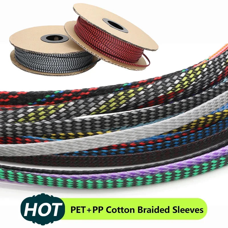 

1/5/10M PP Cotton Mixed PET Yarn Expanded Braid Sleeve 4/8/12mm Soft Wire Wrap Insulated Cable Protection Line Harness Sheath