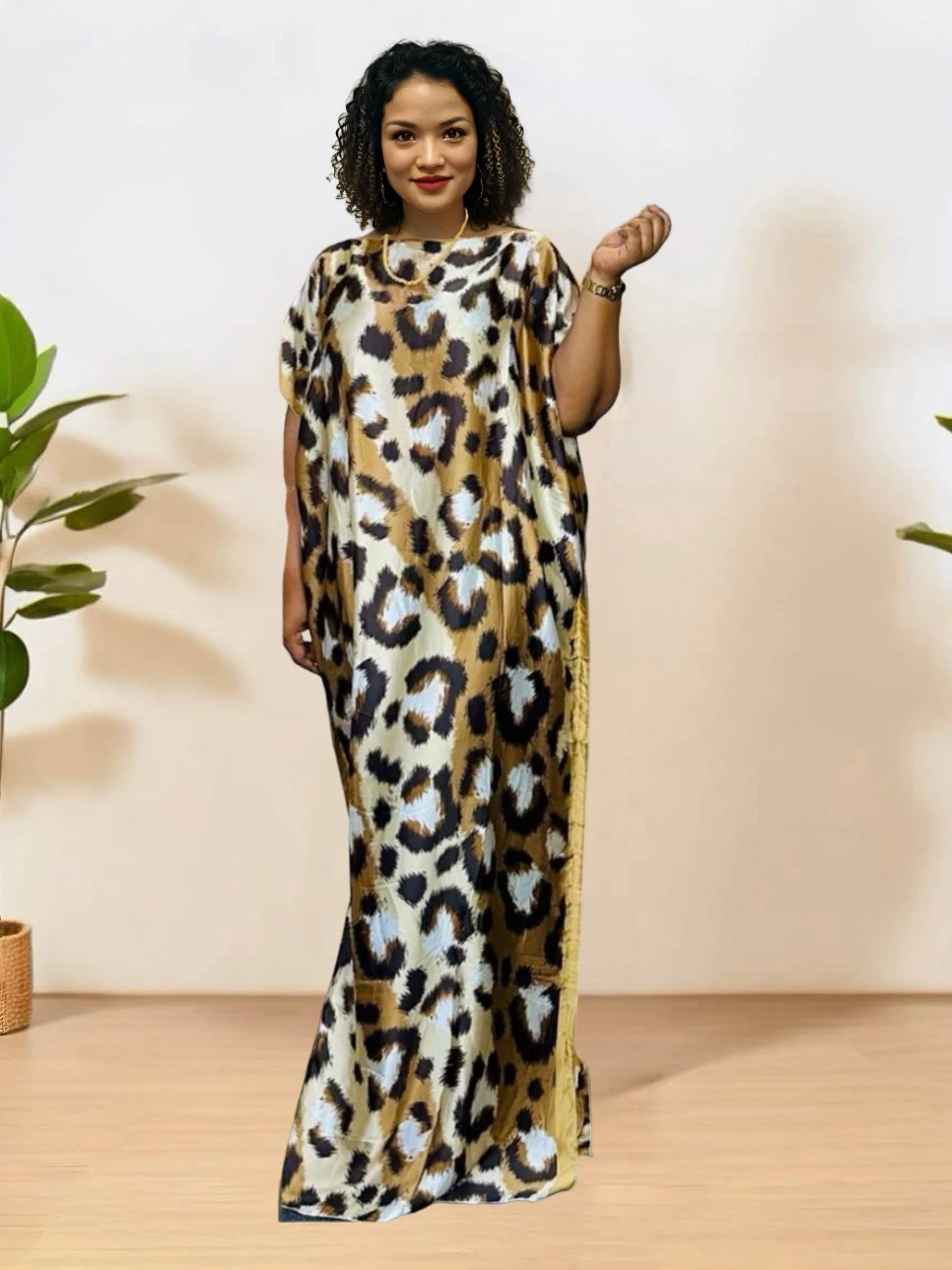 

Elegant Plus Size Floral Print Kaftan Dress with Scarf--Casual to Party Wear, Luxurious Texture, Flowy Fabric