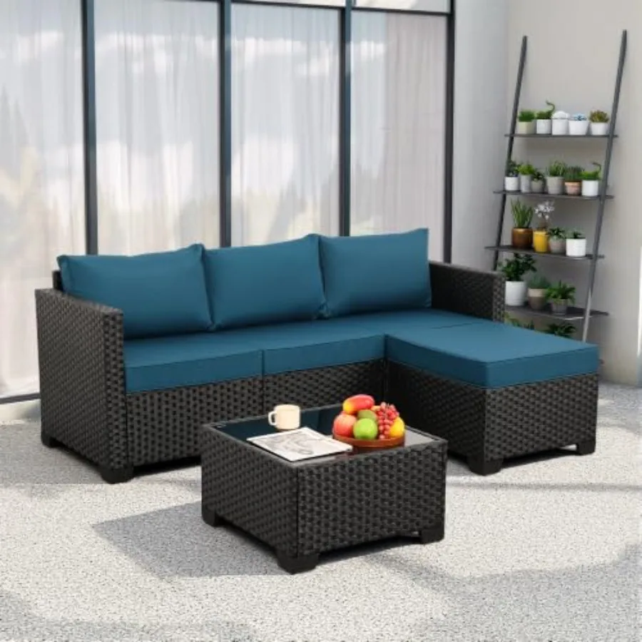 Outdoor Furniture Set 3 Pieces Wicker Patio Furniture Outdoor Sectional Patio Couch Outdoor Coffee Table All-Weather Non-Slip C