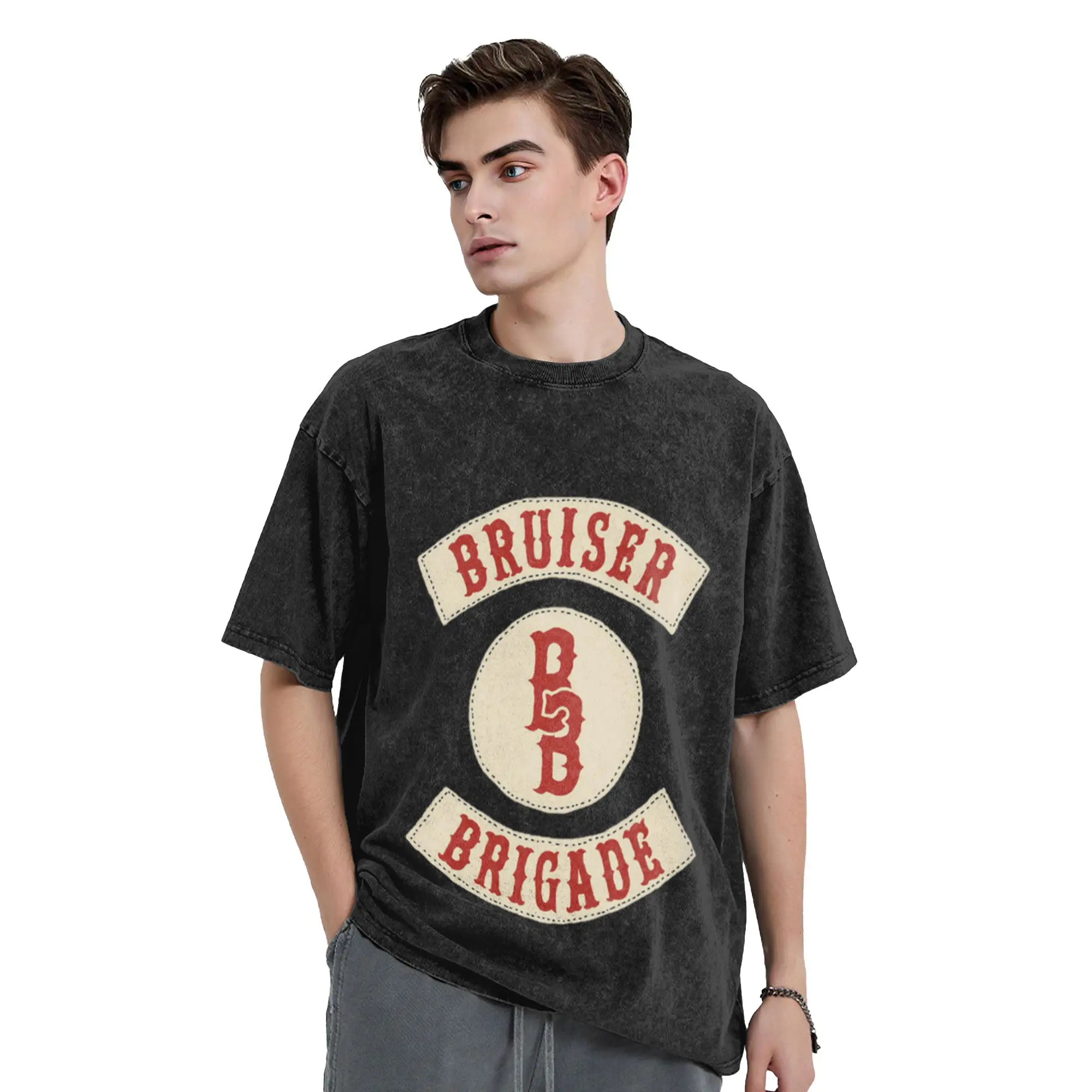 Bruiser Brigade Classic Trendy A Washed T Shirt Men's Women's Oversized Cotton Tees Tops
