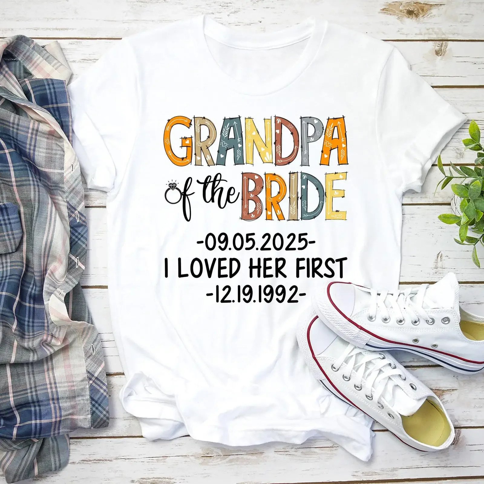Custom Date Grandpa of the Bride T Shirt I Loved Her First Wedding Party Bridal Family  vintage Washed designer clothes