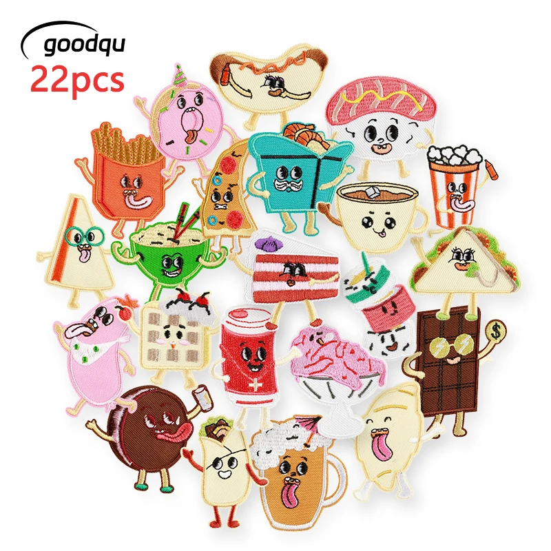 22 Stück süße Kuchen-Aufnäher zum Aufbügeln, leckeres Essen für Kleidung, bestickte Aufkleber für Kinder, Stoff-Aufnäher-Set, Cartoon-Jacken-Aufnäher zum Nähen – Detail 1