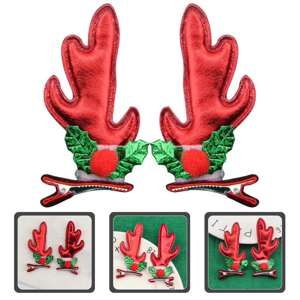 

2pcs Antler Shape Durable Hair Clips 3D Creative Barrettes Christmas Hairpins Girls Headdress Red Colorful Easy Grip Long