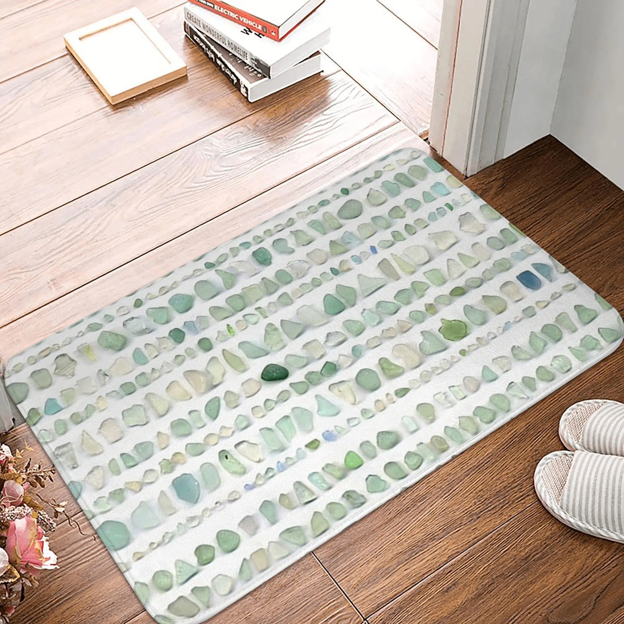 

Sea glass stripe Non-slip Doormat Floor Mat Durable Carpet Rug for Kitchen Entrance Home Balcony Footpad Mats