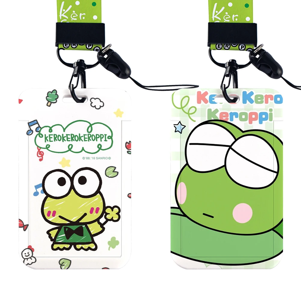 W Wholesale Custom Sanrio Cute Frog Lanyard Children ID Badge Holders Women's identification Card Case Neck Strap