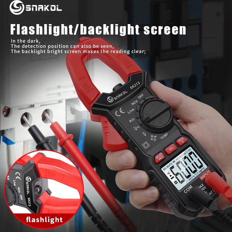 Imagem -04 - Medidor de Braçadeira Digital 600a ac dc Corrente True Rms Amperímetro Alicate Auto Rang 6000 Contagens Multímetro Tensão hz Ohm Ncv Tester Sk213