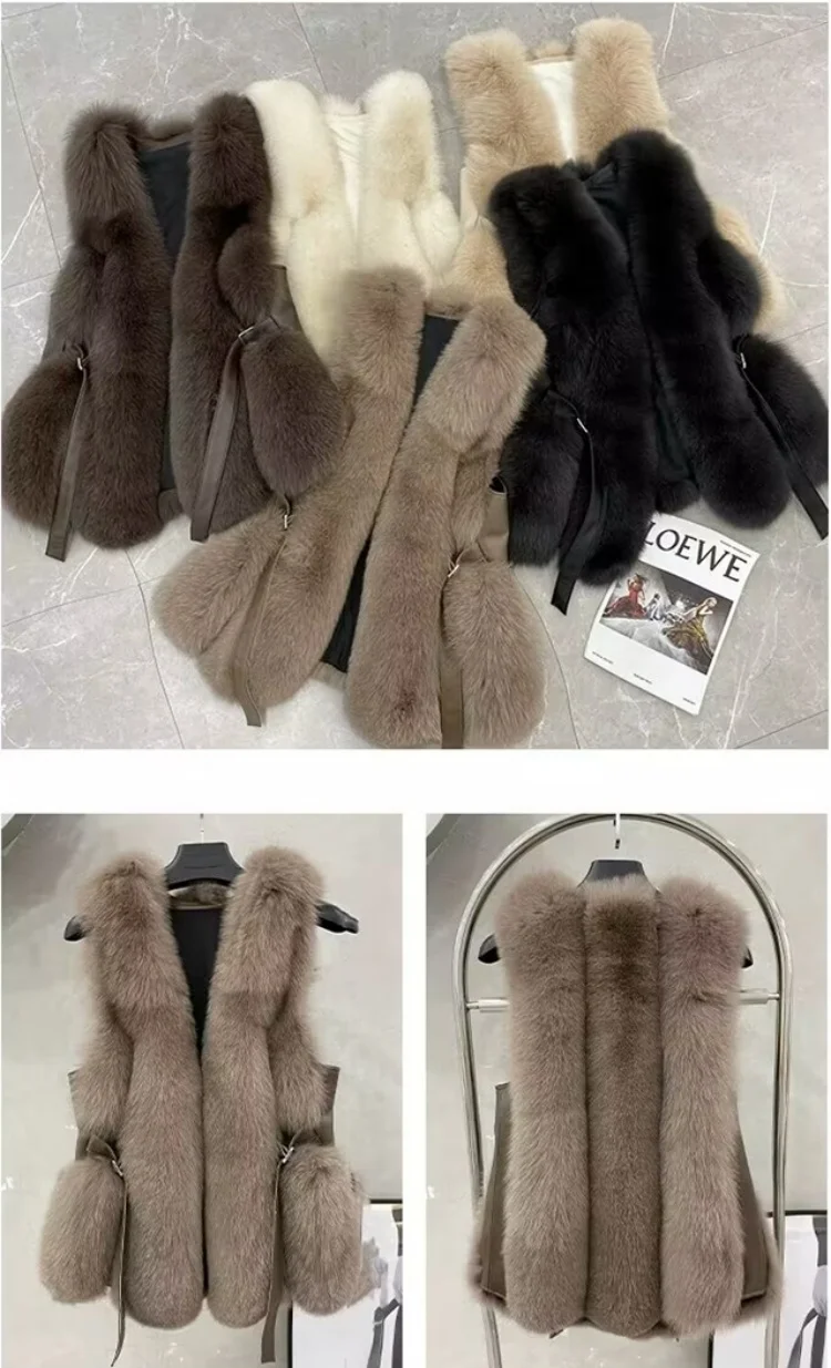 New Autumn and Winter High Quality Natural Fox Fur Fur Coat Fox Fur Sleeveless  Vest Jacket Woman In The Long Waistcoat