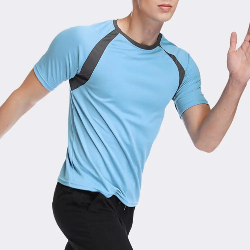 Loose Sports Shorts Quick Dry Breathable Men's Summer Sports T-shirt with O Neck Contrast Color Elastic Advertising for Sports