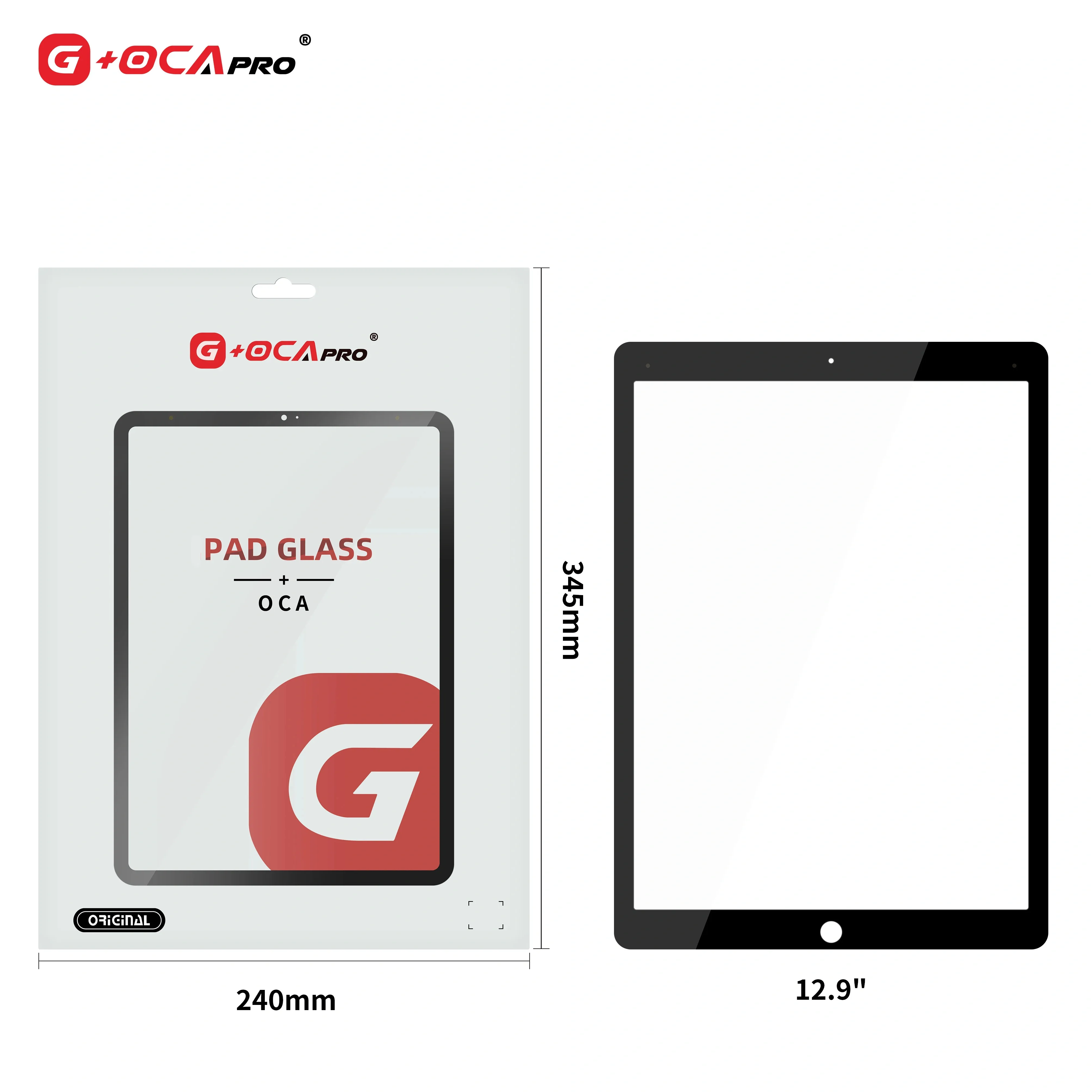 G+OCA-Pro Front Glass With OCA No Home Button For Pad 2-10 Mini1/2/3/4/5/6 Air 2/3/4/5/11/13 Pro 9.7/10.5/11 Inch LCD Repair