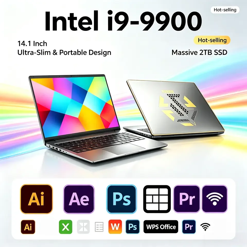Intel Core i9 9900 14.1 Inch Laptop 32GB 2TB Windows 11 Gaming Computer PC Gamer Office Ultra Slim Notebook 1920*1080 HD