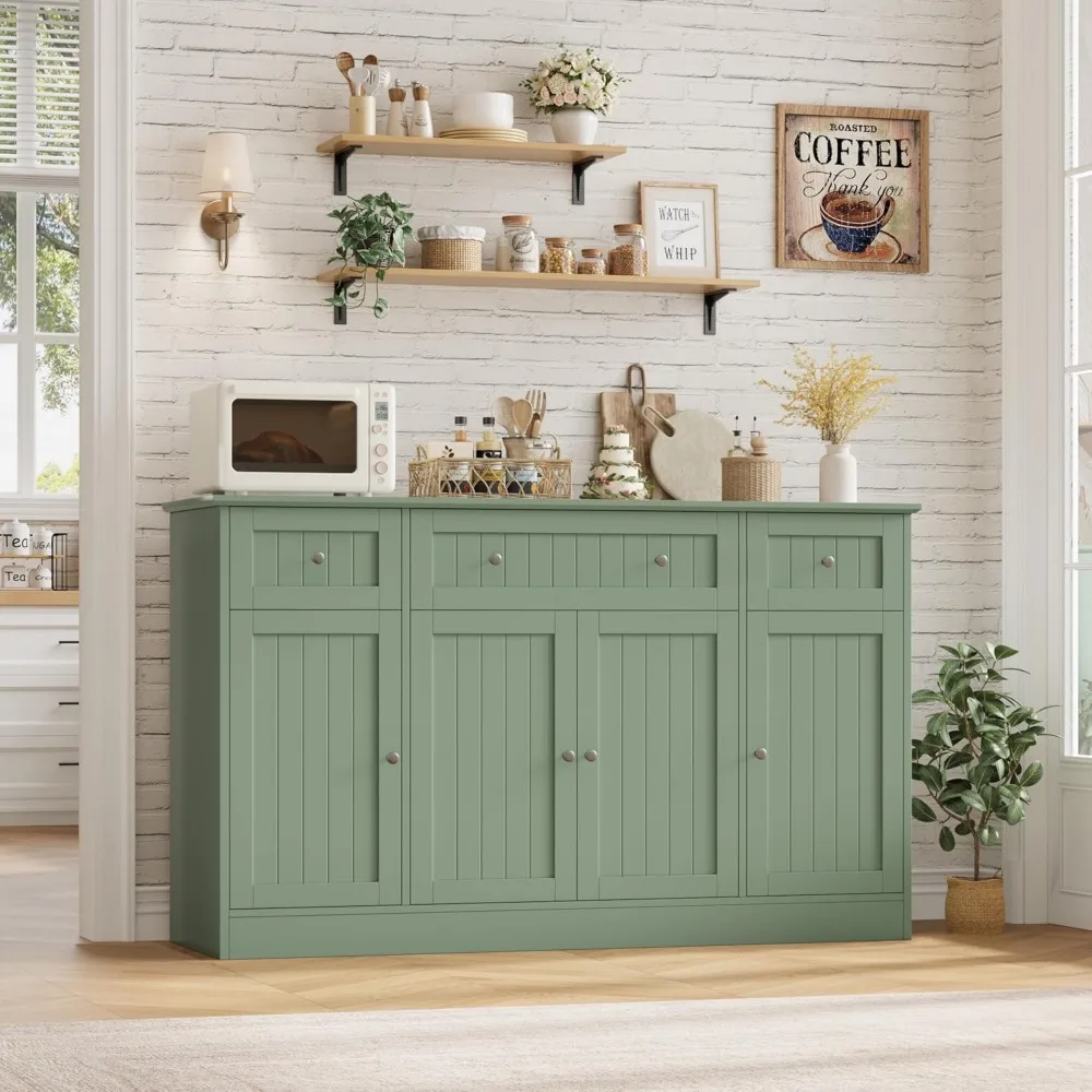 خزانة بوفيه مطبخ حديثة مقاس 55 بوصة مع أدراج وتخزين بار القهوة الخشبي القابل للتعديل