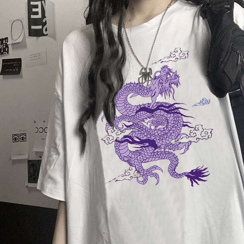 Dragon Pattern Printed Woman Tshirts Harajuku Kpop Ropa Mujer Aesthetic Vintage T-shirts Oversized Y2k Tops Graphic T Shirts