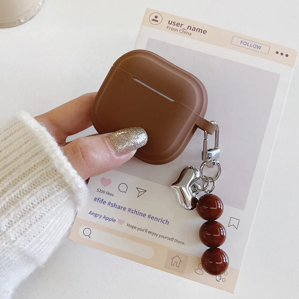 AirPods 1,2,3,4,pro 2用のソフトシリコン保護ケース,コーヒーメッキ,ハート型キーホルダー,カップルシェル,ライト,ラグジュアリー
