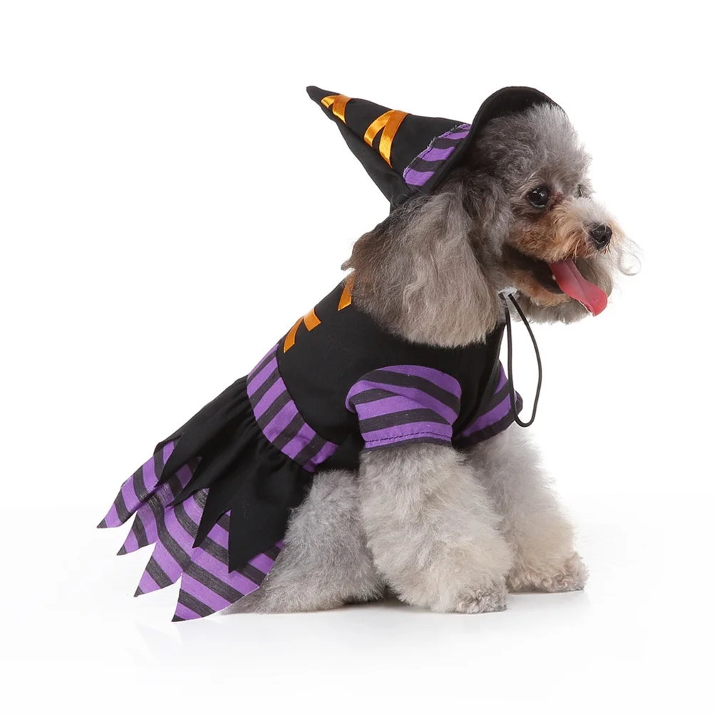 

Halloween Pet Witch Costume Puppy Dog Clothes Size M Polyester Comfortable Party Clothing Outdoor Walking Jogging