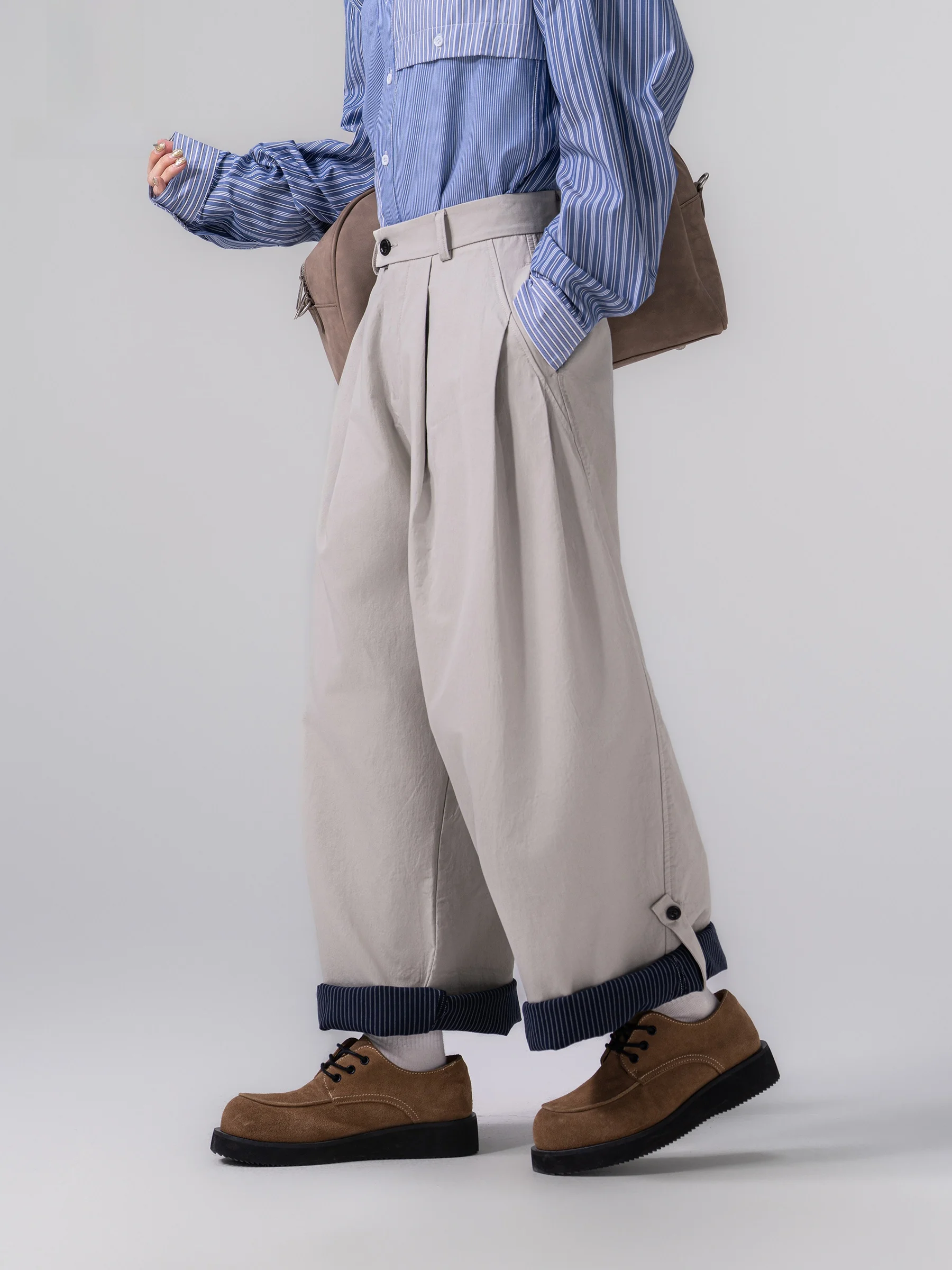 Retro American Wide Leg Pants Unisex Loose Knife Design Casual All-Match Spring New Style High Waist Cotton Straight Leg