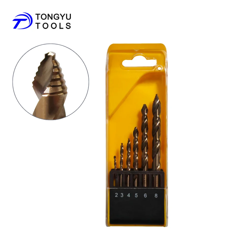 

6Pcs M35 Cobalt Drill Bit Set 2/3/4/5/6/8mm, Stepped Point Twist Bits for Stainless Steel & Hard Metals, DIN338, Plastic Box