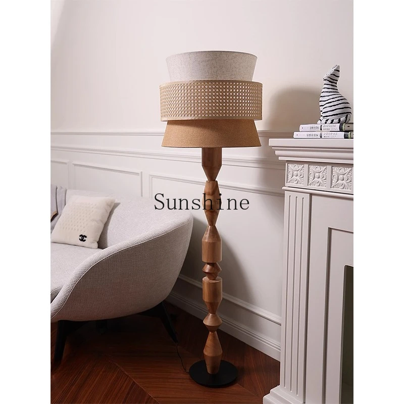 

Home new Chinese wood handmade linen color matching floor lamp can adjust the atmosphere of the study, living room and bedroom