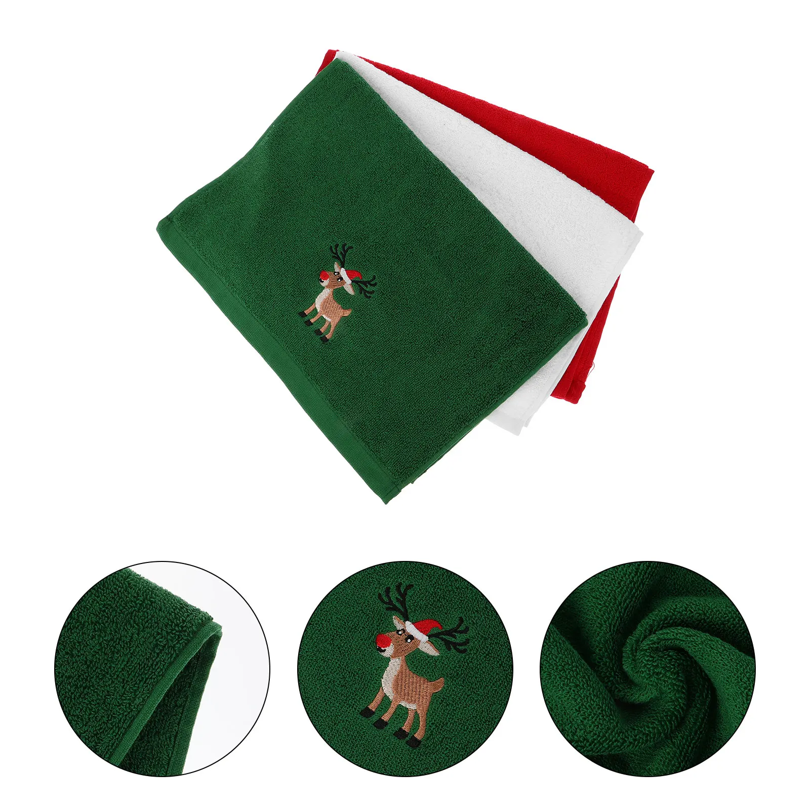 

3pcs Christmas Embroidered Cotton Towels Soft Hand Towels Quick Absorption Washable Bathroom Holiday Towel Sets Large Size