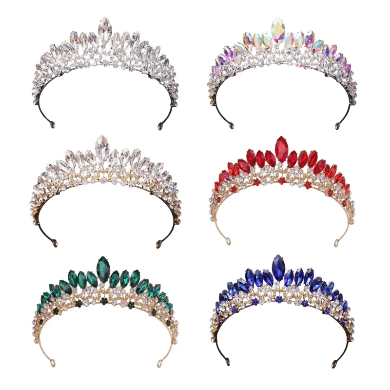 Diamond Bride Hairband with Colorful Diamond Wide Side Shinning Baroques Hairband for Girl Festival Wedding Party