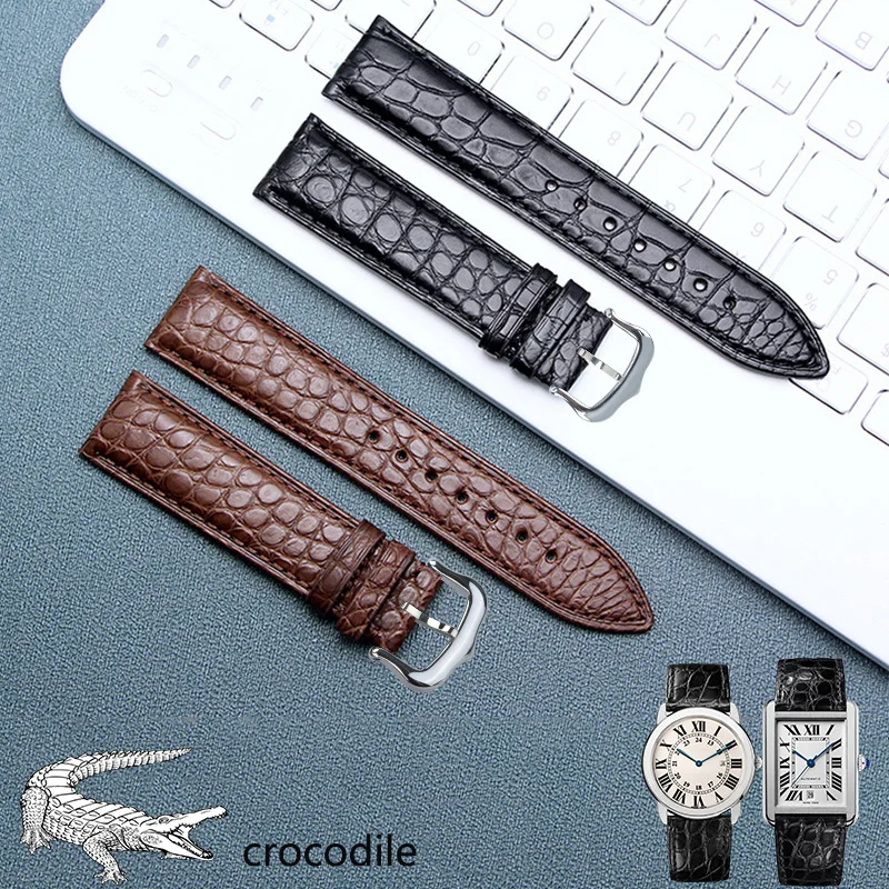 Watchband suitable for Cartier tank solo  round  PP genuine  crocodile leather High quality strap  soft watch strap bracelet