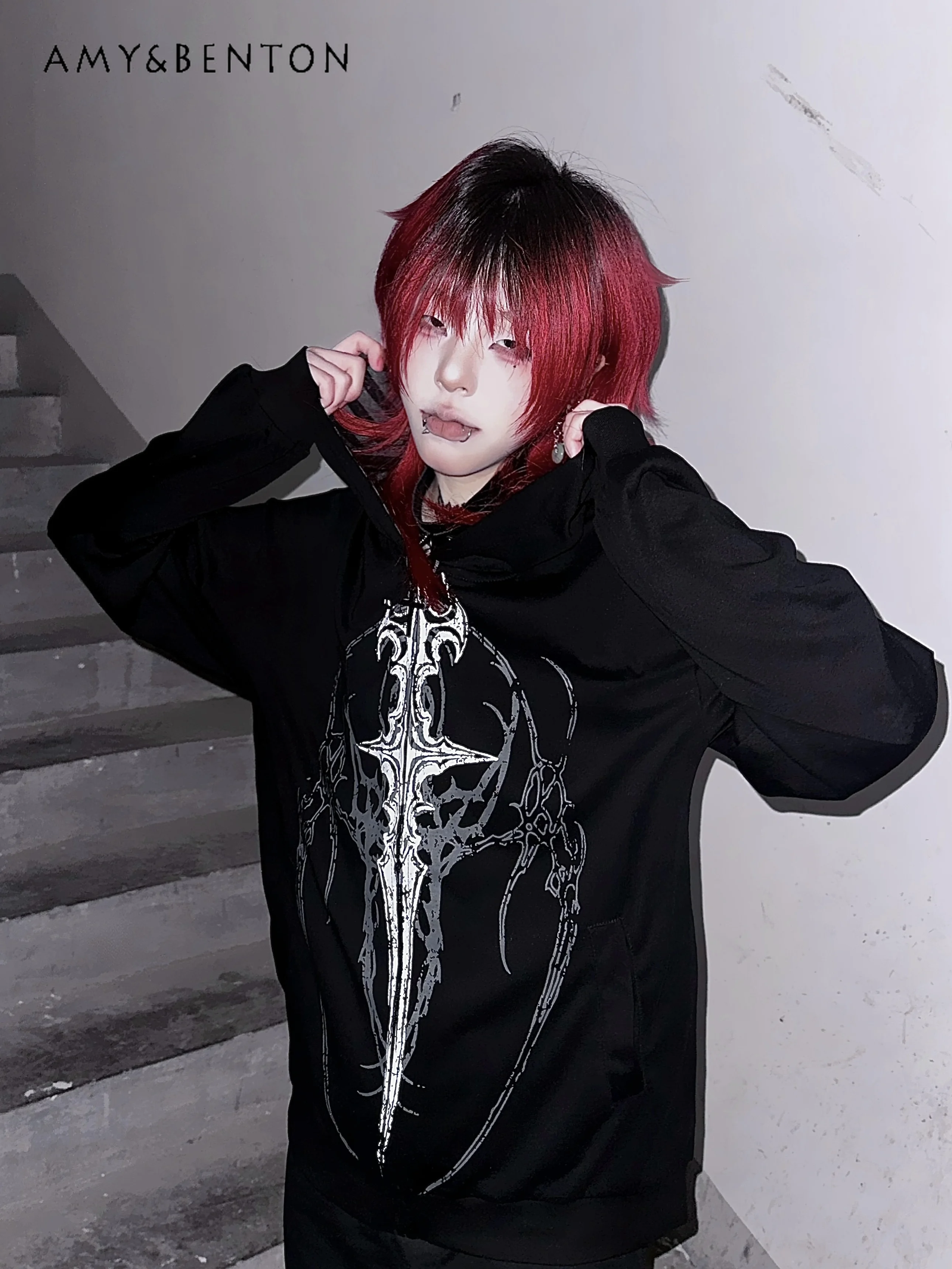

Original Subculture Dark Japanese Hooded Sunscreen Clothes Street Thin Loose Long-sleeved Jacket Top Spice Girl Gothic Coat