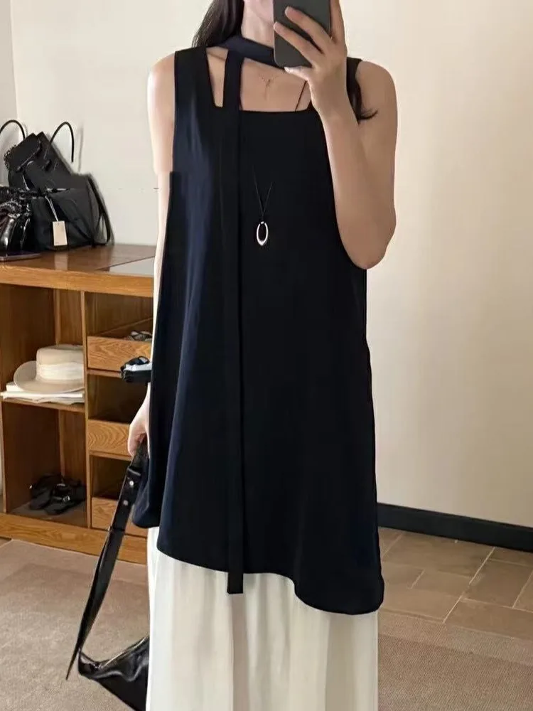 한국 스타일 불규칙한 민소매 패치워크 드레스 여성 슬림 엘레강트 롱 드레스 고급 디자인 여름 패션 드레스