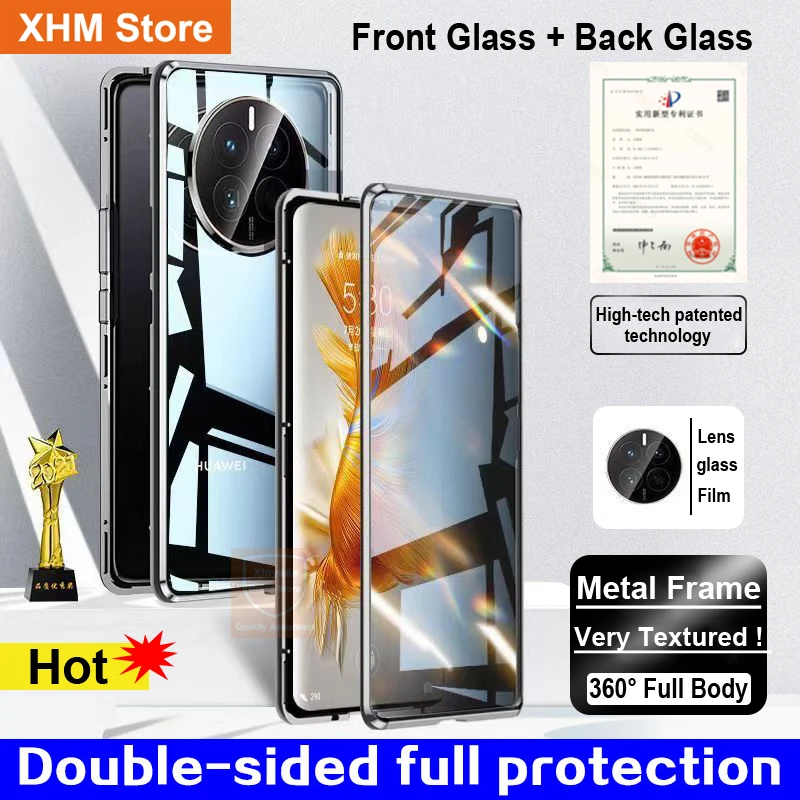 

For Huawei Mate 50 Pro Mate50 Case Tempered Glass Cover Phone Case For Mate 50 Pro Mate50 360 Full Body Flip Metal Magnetic bag