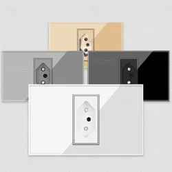 DELEFU-Panel de vidrio templado, toma estándar brasileña, negro, blanco, gris, dorado, 10A, 20A, toma de corriente electrónica de Brasil