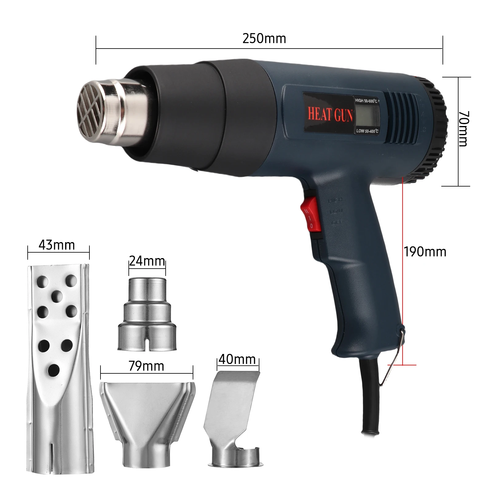 1800W Heat Gun Portable Heat Gun Kit 4 nozzles Two-speed Temperature Adjustable Handheld Heat BlowerHeat Shrink Gun LCD Display