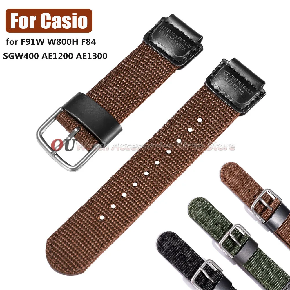 Correa de nailon y piel de vaca de 18mm para reloj Casio F-91W W-800H, pulsera para hombre y mujer SGW400 F91W F84 F105/108/A158/168 AE1200/1300
