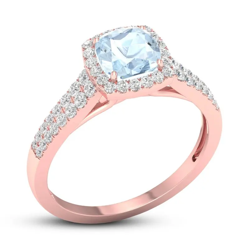 HESHI Rose Gold Sea Blue Zircon Inlay Engagement Ring for Women Luxury