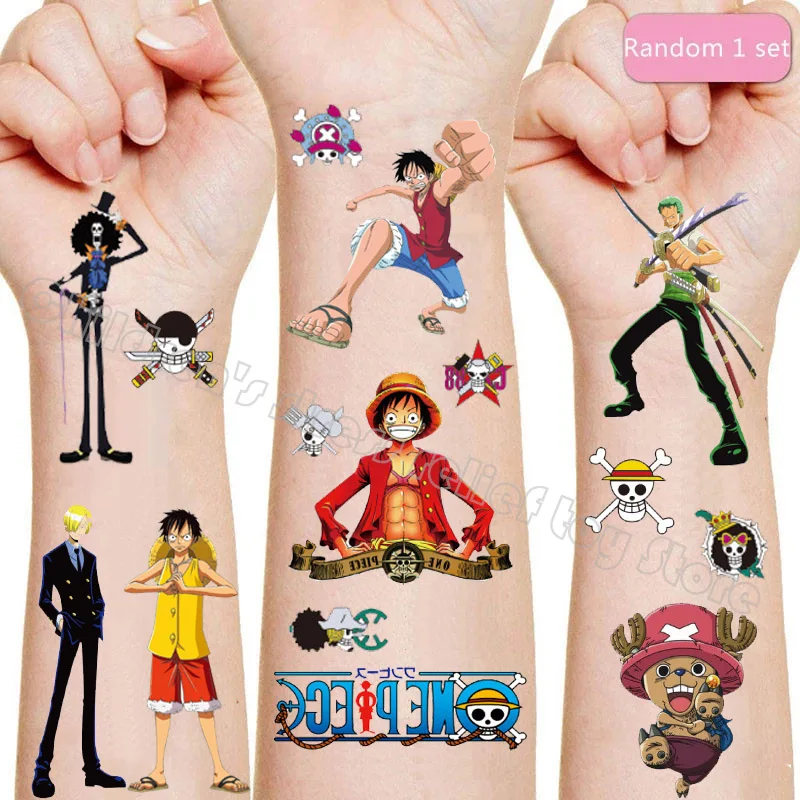 Pegatinas de tatuaje de una pieza de Anime, pegatinas de tatuaje de dibujos animados para niños, impresión por transferencia de agua de Luffy Ace