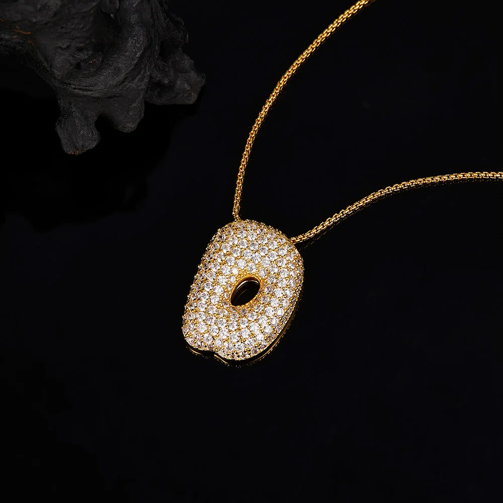 قلادة من الفضة الإسترليني عيار 925 مرصوفة بمويسانيتي، معتمدة من GRA، فقاعة هيب هوب أوروبية وأمريكية مكونة من 26 حرفًا