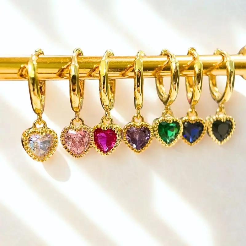 

Colorful Zircon Heart Earrings 925 Sterling Silver Needle Luxury Love Pendant Hoop Earrings for Women Fashion Jewelry Gifts