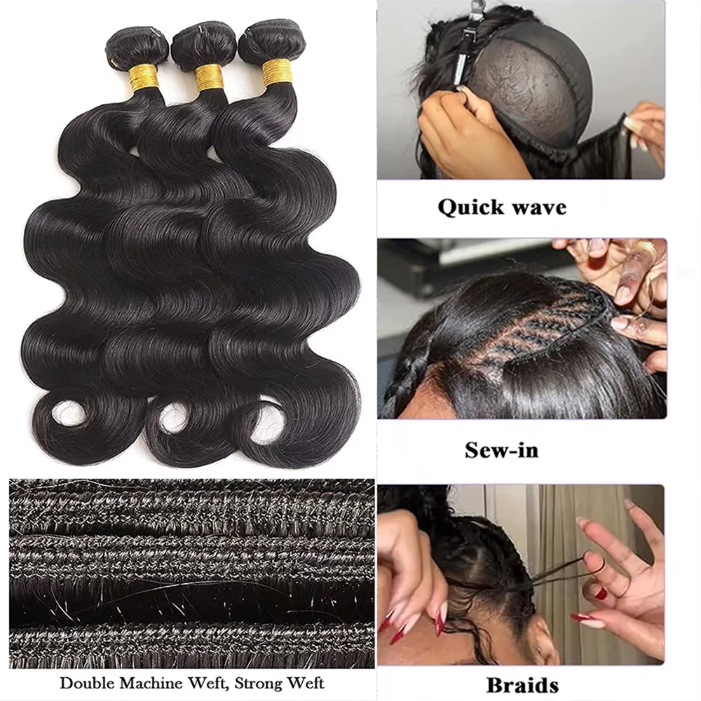 1 3 4 PCS Body Wave Bundles Human Hair 30 40 Inch Brazilian Real Human Hair Natural Black 16A Raw Hair Weave Bundles Extensions image 2