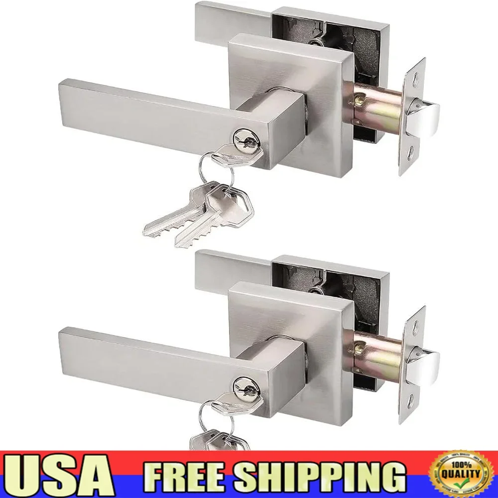 

Interior Door Lever Lockset Keyed Alike Entry Doorknobs Durable Zinc Security Latch Modern Design Residential Commercial 2 Pack