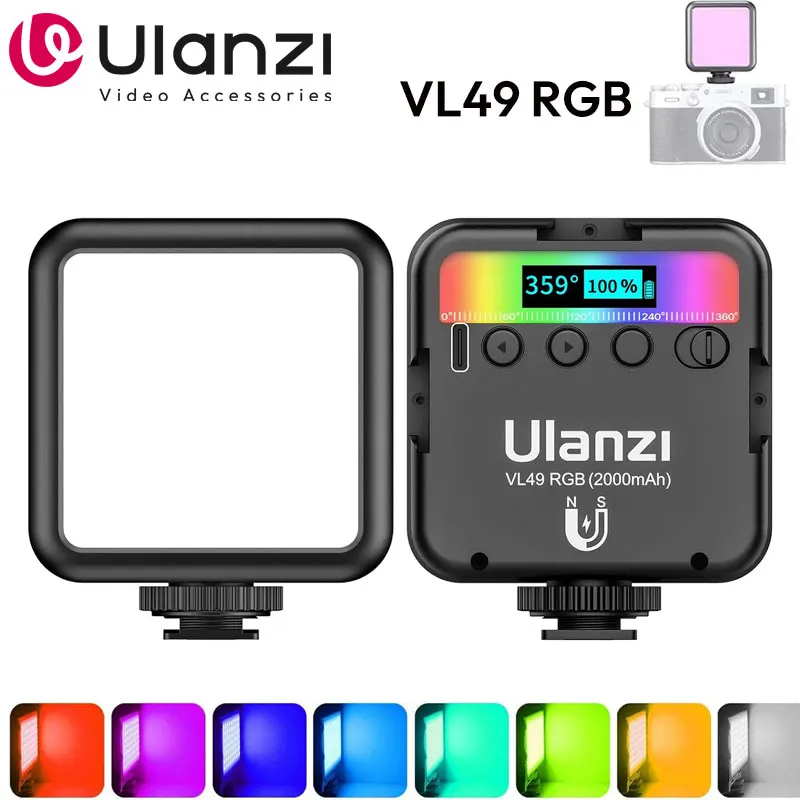 Ulanzi VL49 RGB Video Lights Mini LED Camera Light 2000mAh Rechargable LED Panel Lamp Photo Video Lighting for Youtube Tik tok