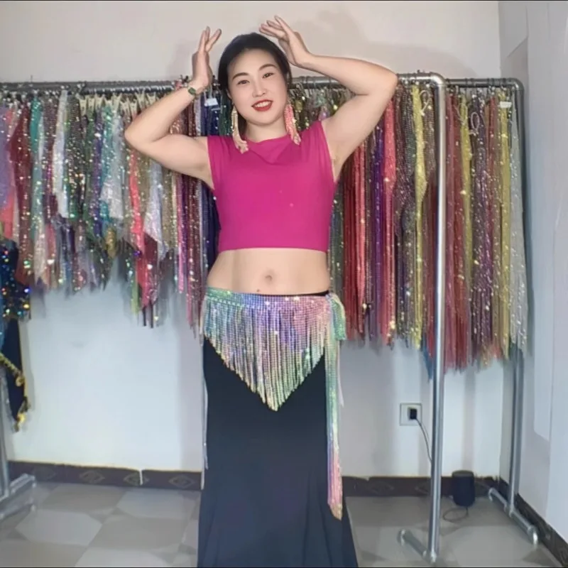 

Customized Rainbow No.12 Big Diamond Belly Dance Belt Hip Scarf Eastern Dance Butt Curtain Waist Chain Collection Dancewear