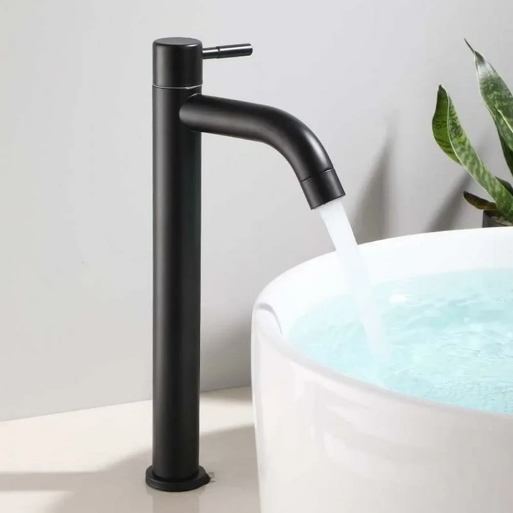 Basin Faucet 304 Stainless Steel Black Single Cold Sink Faucet Bathroom Counter Basin Faucet Short Kitchen Can Rotatable