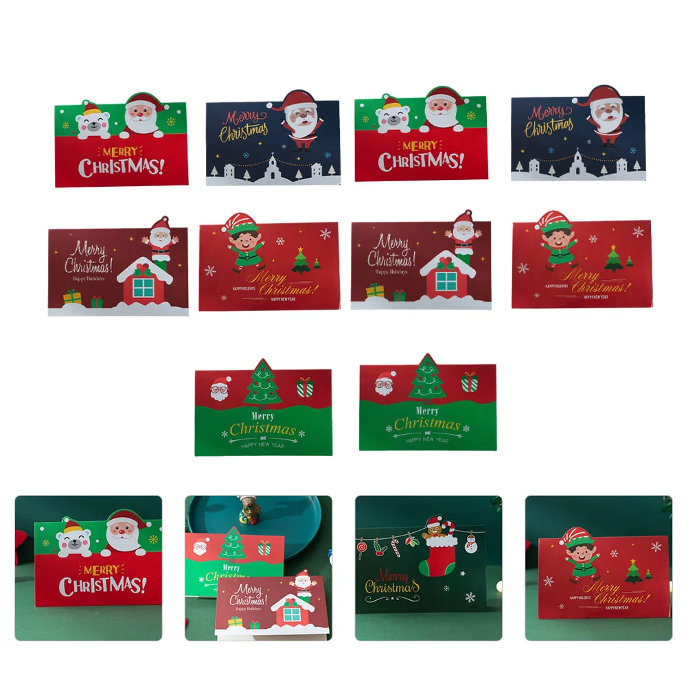 10 Sets Christmas Card Xmas Blessing Cards Greeting for with Envelope Holiday Gift Thank Beautiful Cartoon